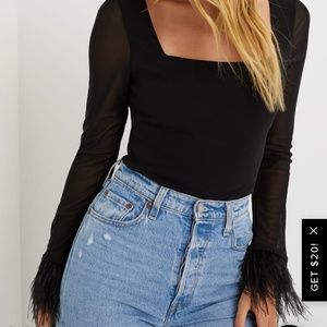 Black Bodysuit with fur sleeves